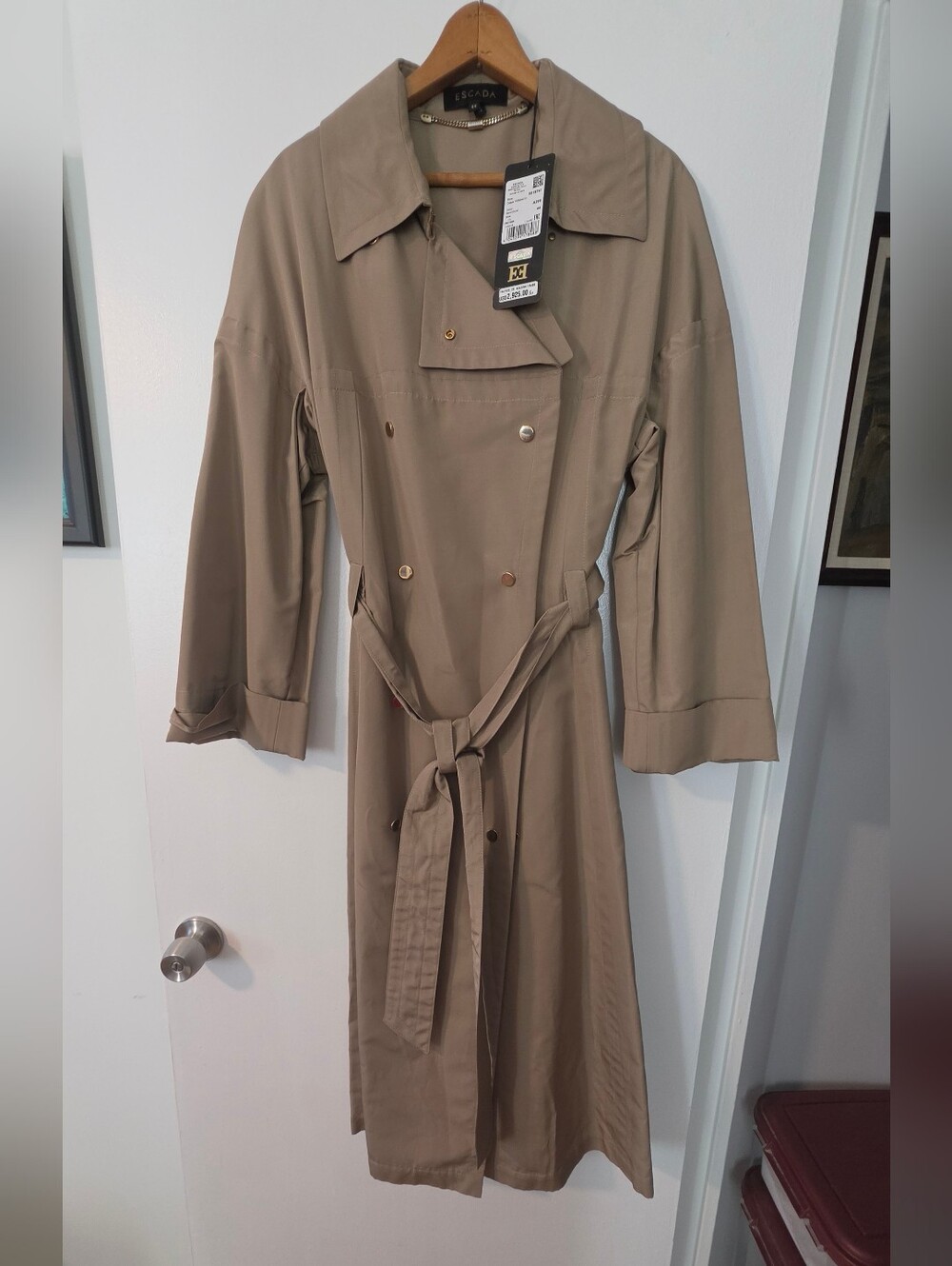 Escada Taupe Trench Coat with Waist Tie
